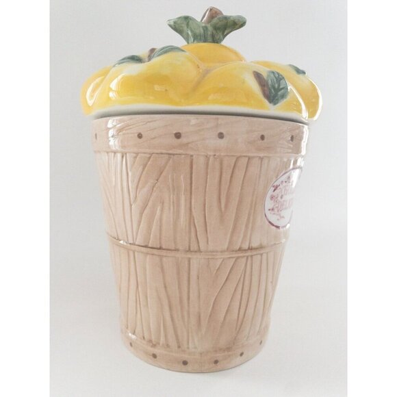 Pfaltzgraff Golden Delicious Apple Basket Ceramic Cookie Jar 11" Dishwasher & Mi - Picture 10 of 12